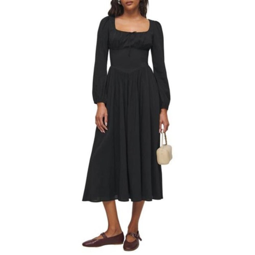 Reformation Oria Midi Dress Black Size 0